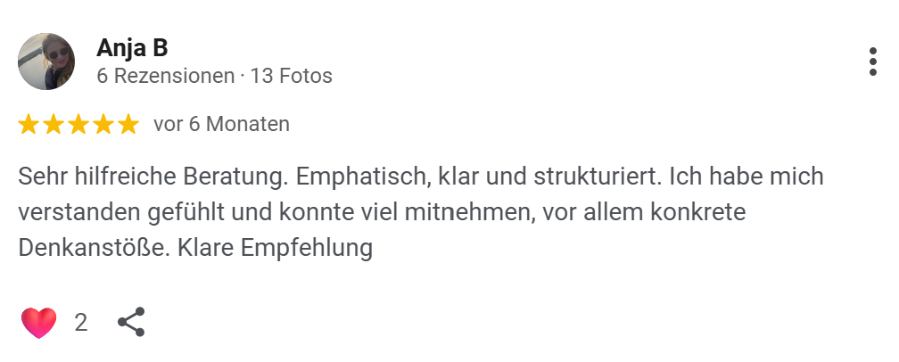 5 Sterne Google Bewertung von Anja