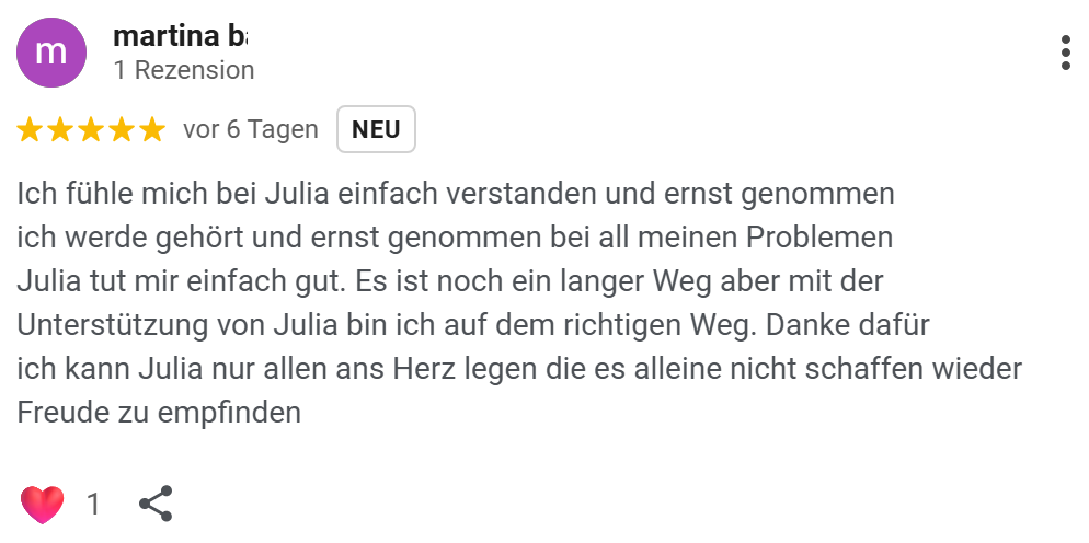 5 Sterne Google Bewertung von Martina