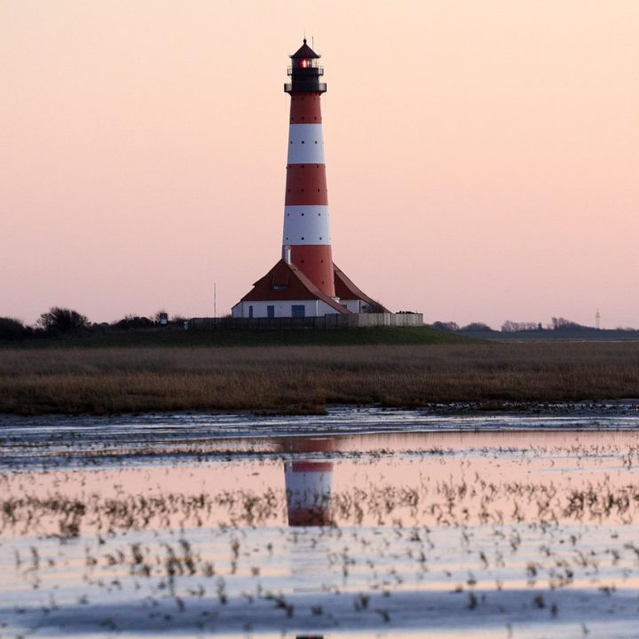 lighthouse, sea, travel, exploration, beacon, westerhever, nature, north sea, wadden sea, coast